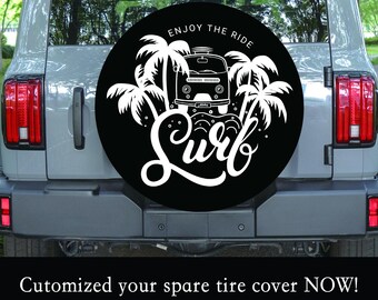 Custom Spare Tire Cover ｜ Waterproof Oxford Fabric ｜ White Tropical Print ｜ Fits Jeep, RV, SUV ｜ Personalized Logo ｜ Graduation Gift