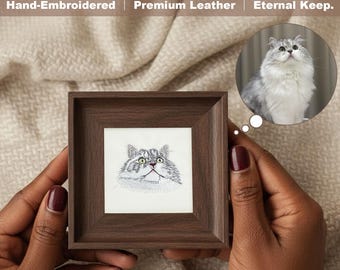 革に刺繍されたペットの肖像画 - パーソナライズされたペットアートの記念品、犬と猫のメモリアルギフト、ペット愛好家のためのペットルームの装飾