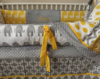 grey and yellow nursery bedding