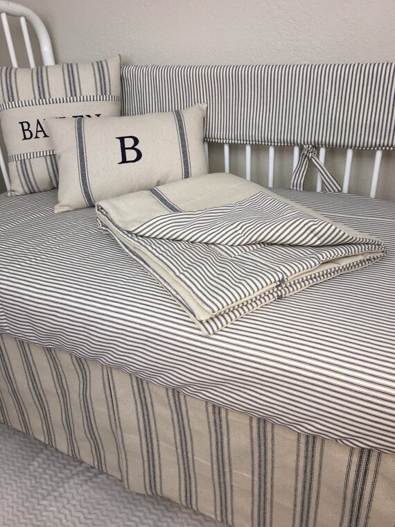 Crib Bedding Set Grain Sack Vintage Look Country Farmhouse Etsy