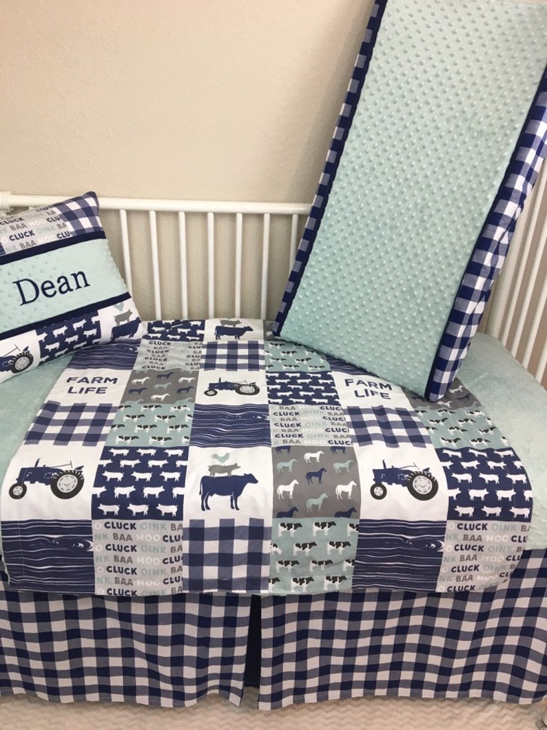 Baby boy bedding bumperless crib set Navy Blue teal and Gray Etsy