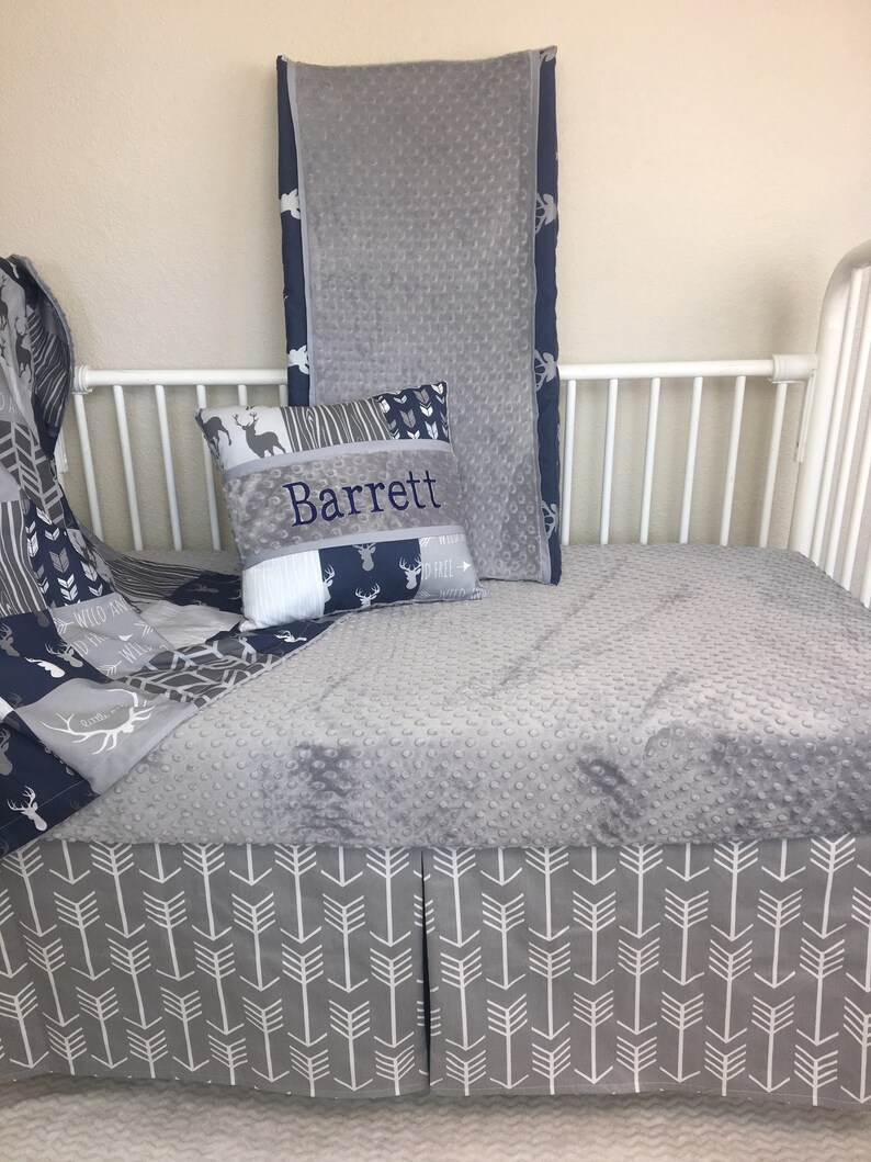 Navy gray deer woodland buck Etsy Crib set baby bedding boy Etsy