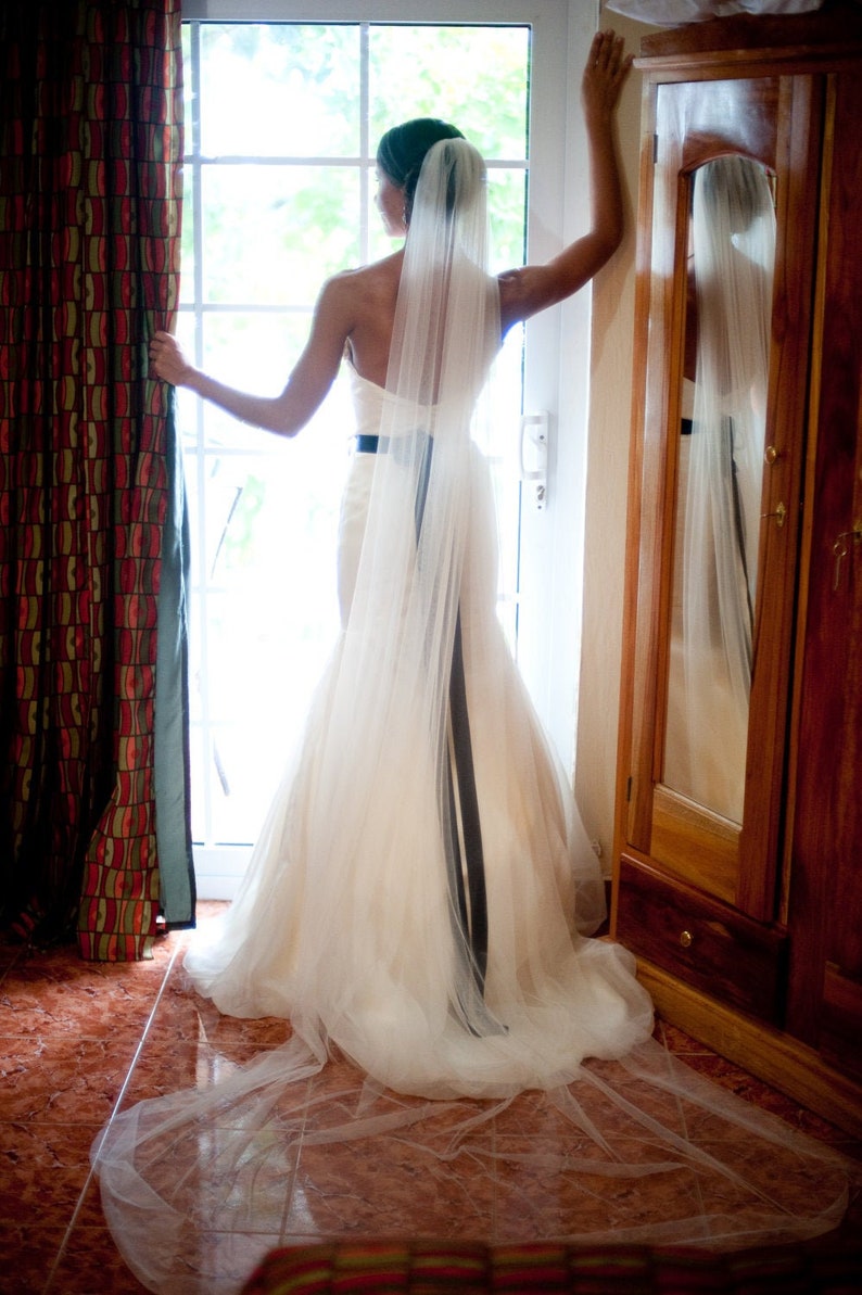 Straight cathedral length Wedding Bridal Veil 108 inches white ivory or diamond