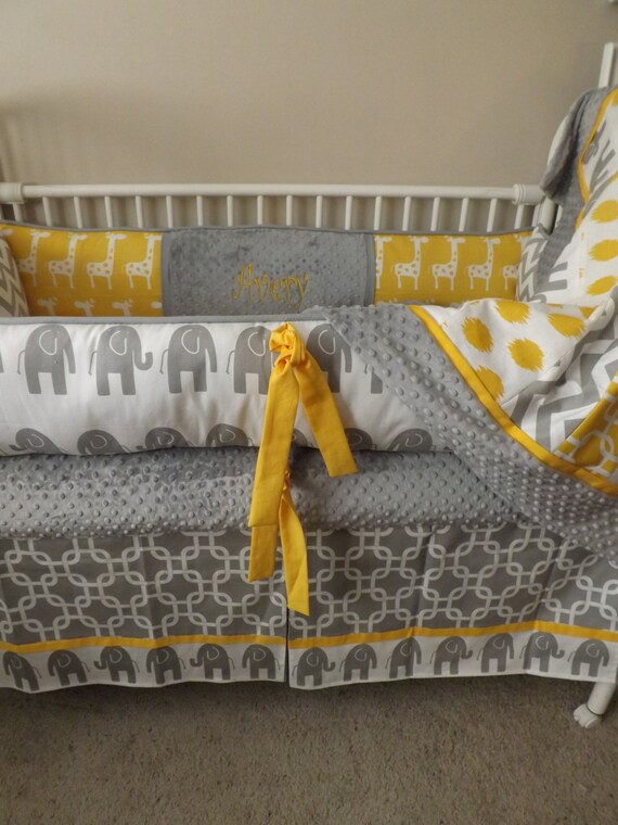 Boy Baby Bedding Crib Set Gray And Yellow Elephant Baby Etsy