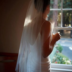 Cascading Fingertip short simple Wedding Veil bridal veil 39 inches white, ivory or diamond abusymother wedding veils