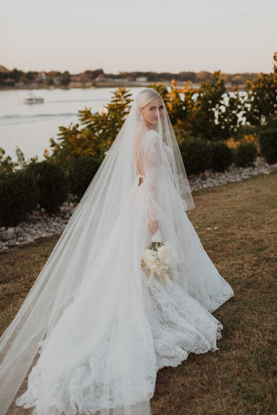 Long Blusher Wedding Veil, Bridal Veil With Blusher, Cathedral