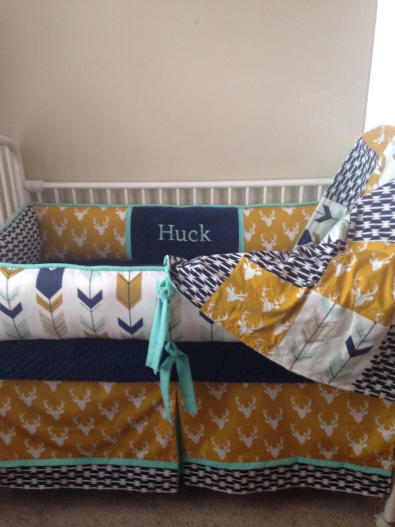Buck deer Baby boy bedding nursery crib set woodland Navy Etsy