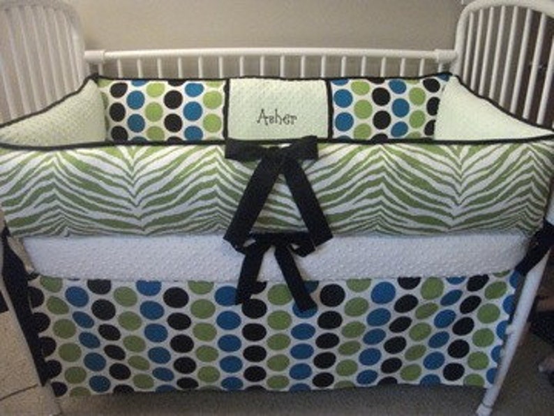 Zebra Modern Polka Dot Boys Green Black Custom Baby bedding Etsy