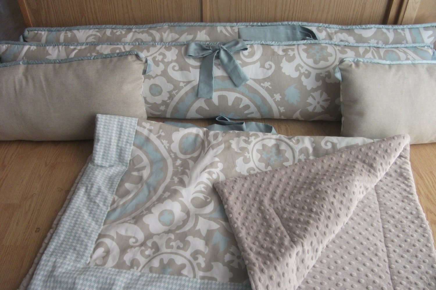 Blue taupe Boys Custom Baby Bumper Pad Crib Set DEPOSIT Down Etsy