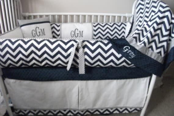 blue and gray baby bedding