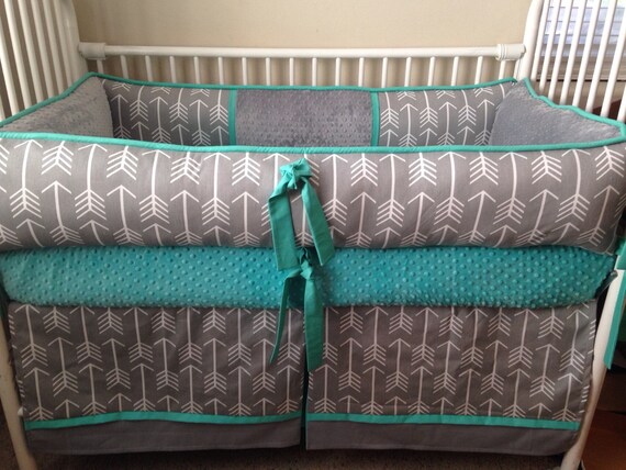 Gray Arrow Teal Baby Bedding Crib Set Abusymother Nursery Etsy