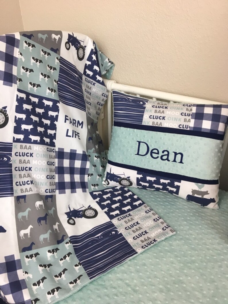 Baby boy bedding bumperless crib set Navy Blue teal and Gray Etsy