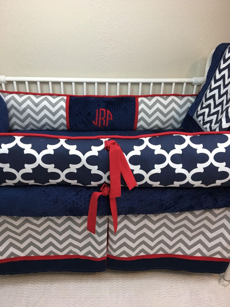 Baby bedding boy Crib sets Navy Blue REd Gray and White Etsy