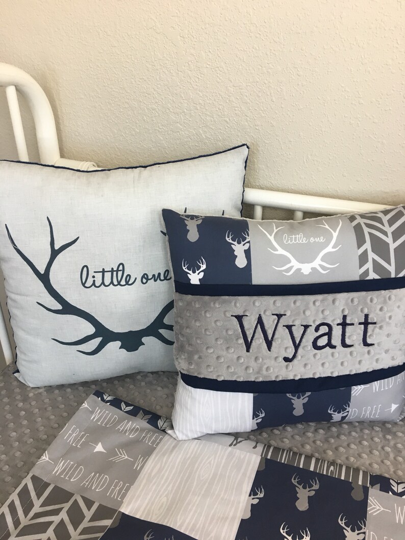 Navy and gray arrow deer buck Baby boy bedding bumperless crib Etsy