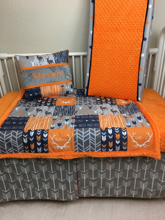 Bebe Garcon Literie Lit Bumperless Ensemble Orange Bleu Marine Etsy