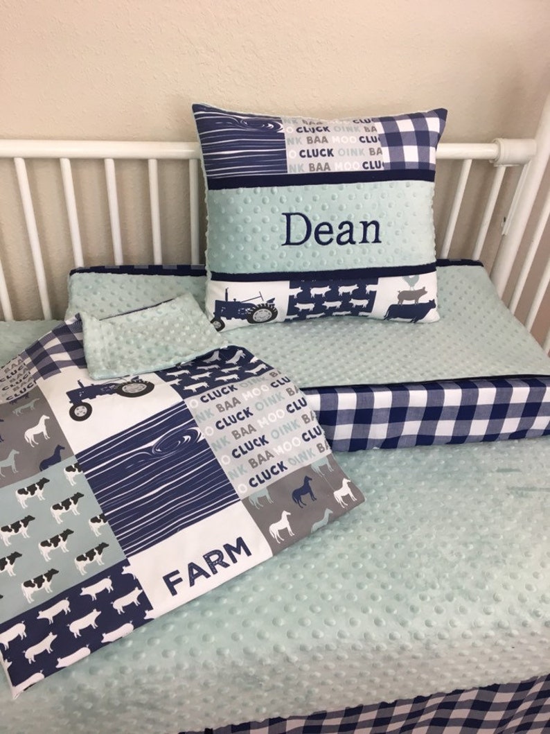 Baby boy bedding bumperless crib set Navy Blue teal and Gray Etsy