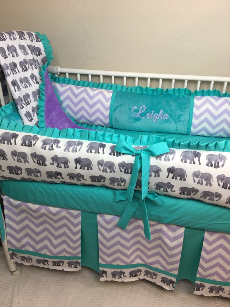 Baby bedding crib set lavender and teal and Gray elephant Etsy