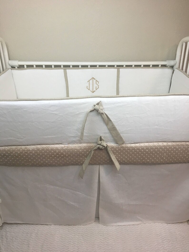 Baby Bedding White Linen Taupe Neutral Crib Set Abusymother Nursery