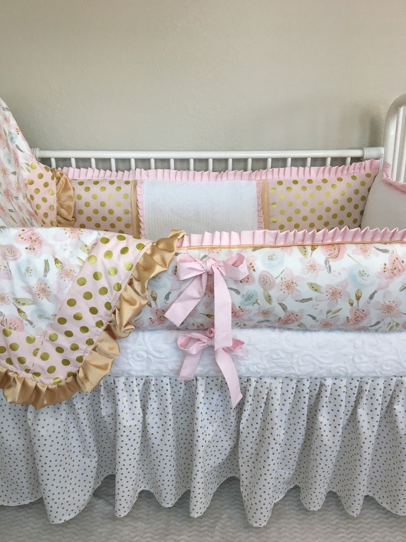 Custom Baby Bedding Crib Set Girl Nursery Light Pink And Gold Satin Fl Abusymother