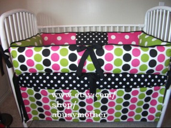 Polka Dot Girls Pink Black Crib Bumper Pad Baby Bedding Crib Etsy