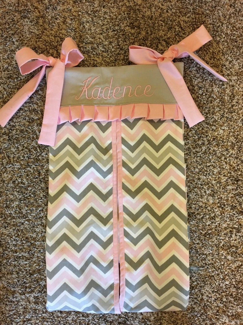 Pink Gray Damask Diaper Stacker Holder Crib Bedding Etsy