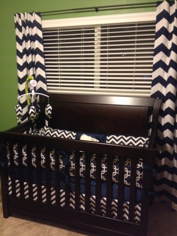 Navy Chevron Boys Custom Baby Bumper Pad Crib Set DEPOSIT Etsy
