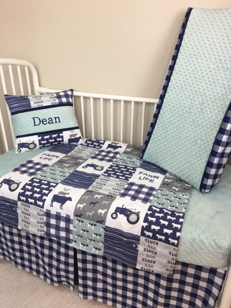 Baby boy bedding bumperless crib set Navy Blue teal and Gray Etsy
