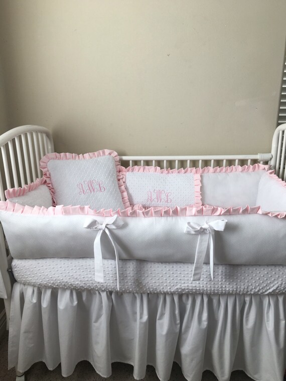 Baby Bedding Crib Set Pale Pink And White Seersucker Plisse Etsy