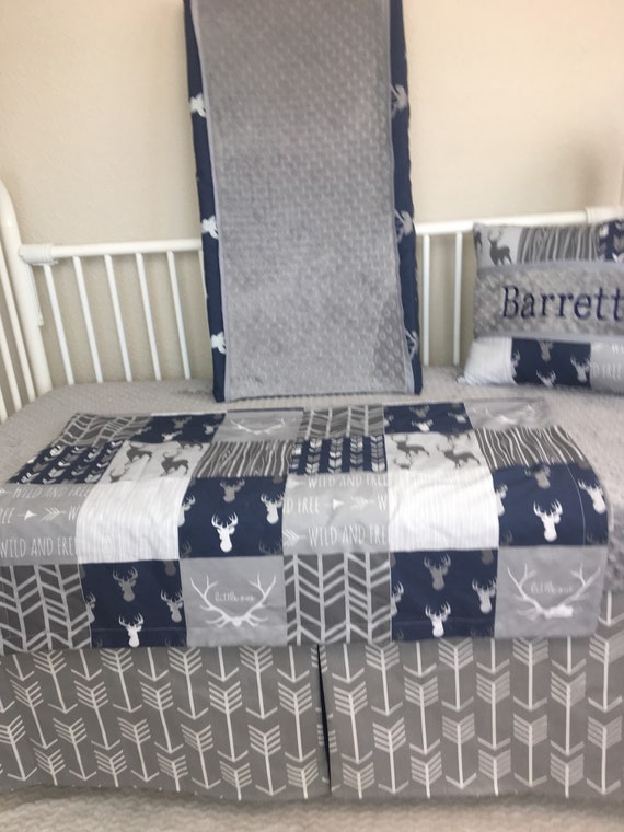 navy and grey crib bedding