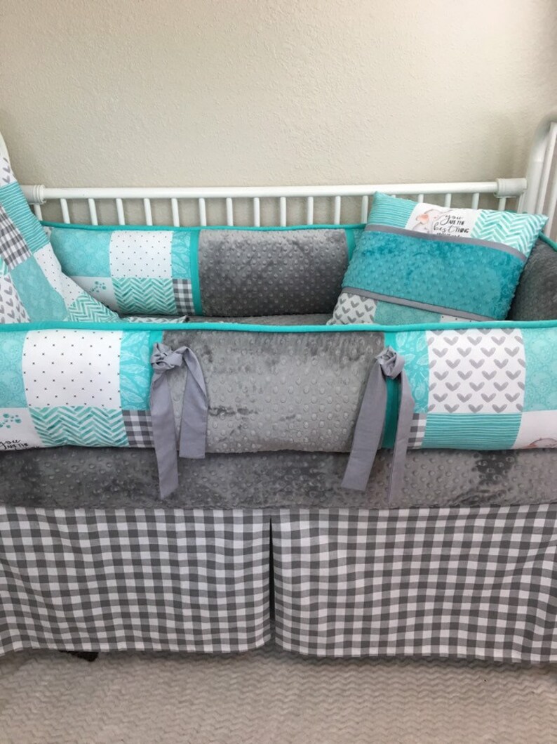 Baby bumper bedding Crib set Teal and gray elephant Etsy