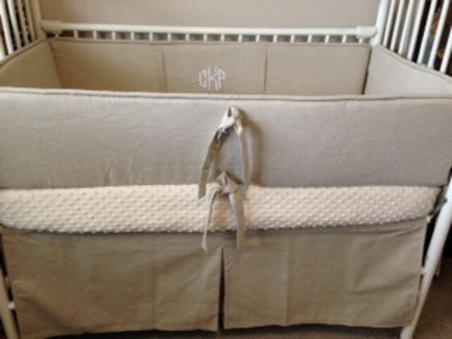 Baby Bedding Crib Set Natural Linen Taupe Neutral Deposit Down Image 0