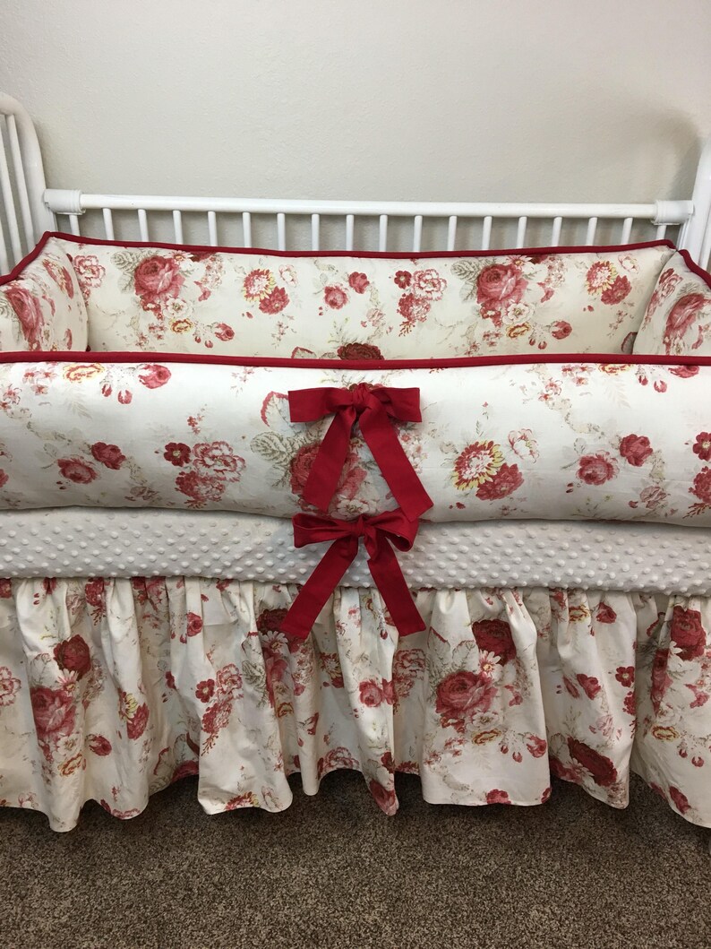 Baby Bedding Girl Crib Sets Ivory Cream Dark Red Rose Fl Image 0