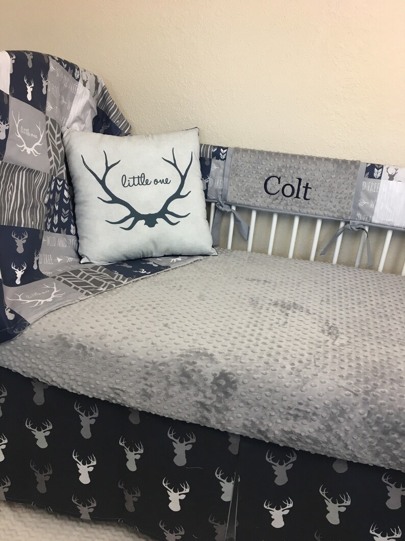 Baby boy bedding bumperless crib set Navy Blue and Gray arrow Etsy