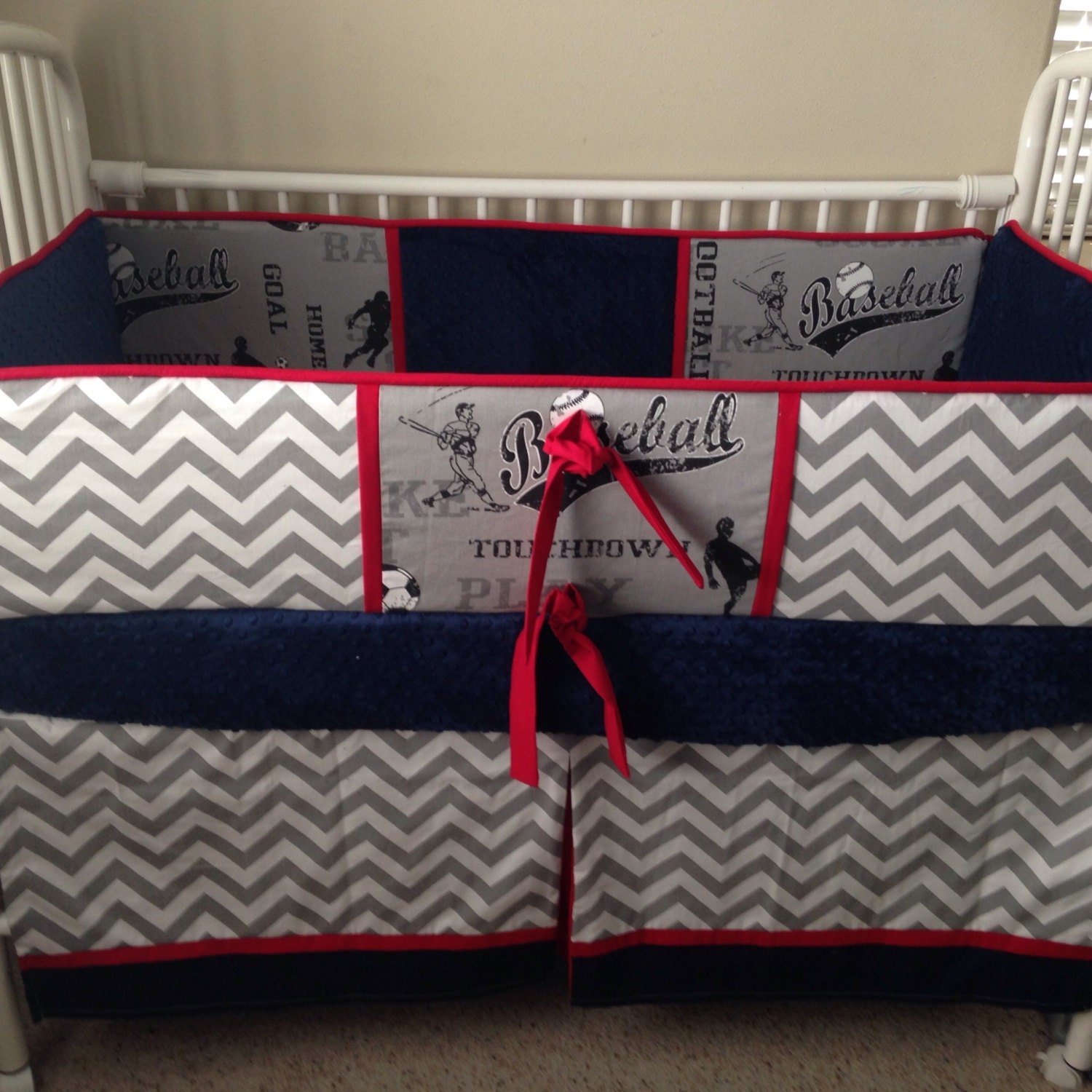 Navy gray REd sports Baby bedding Boy Crib set full set Etsy