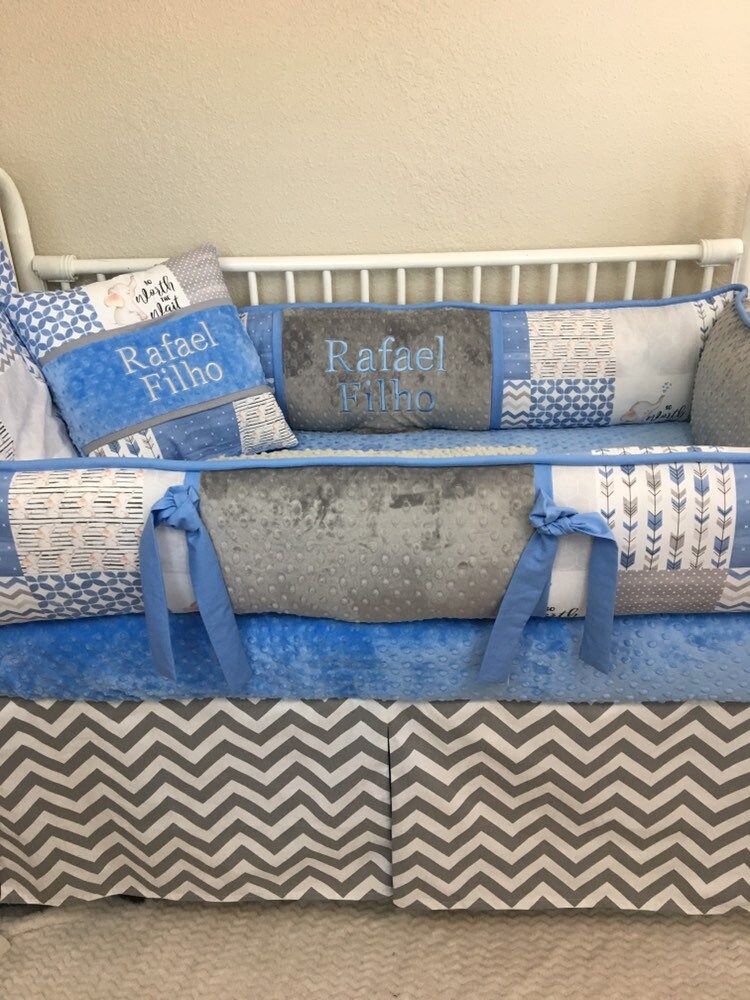 Elephant crib set Baby crib bumpers elephant nursery blue baby Etsy