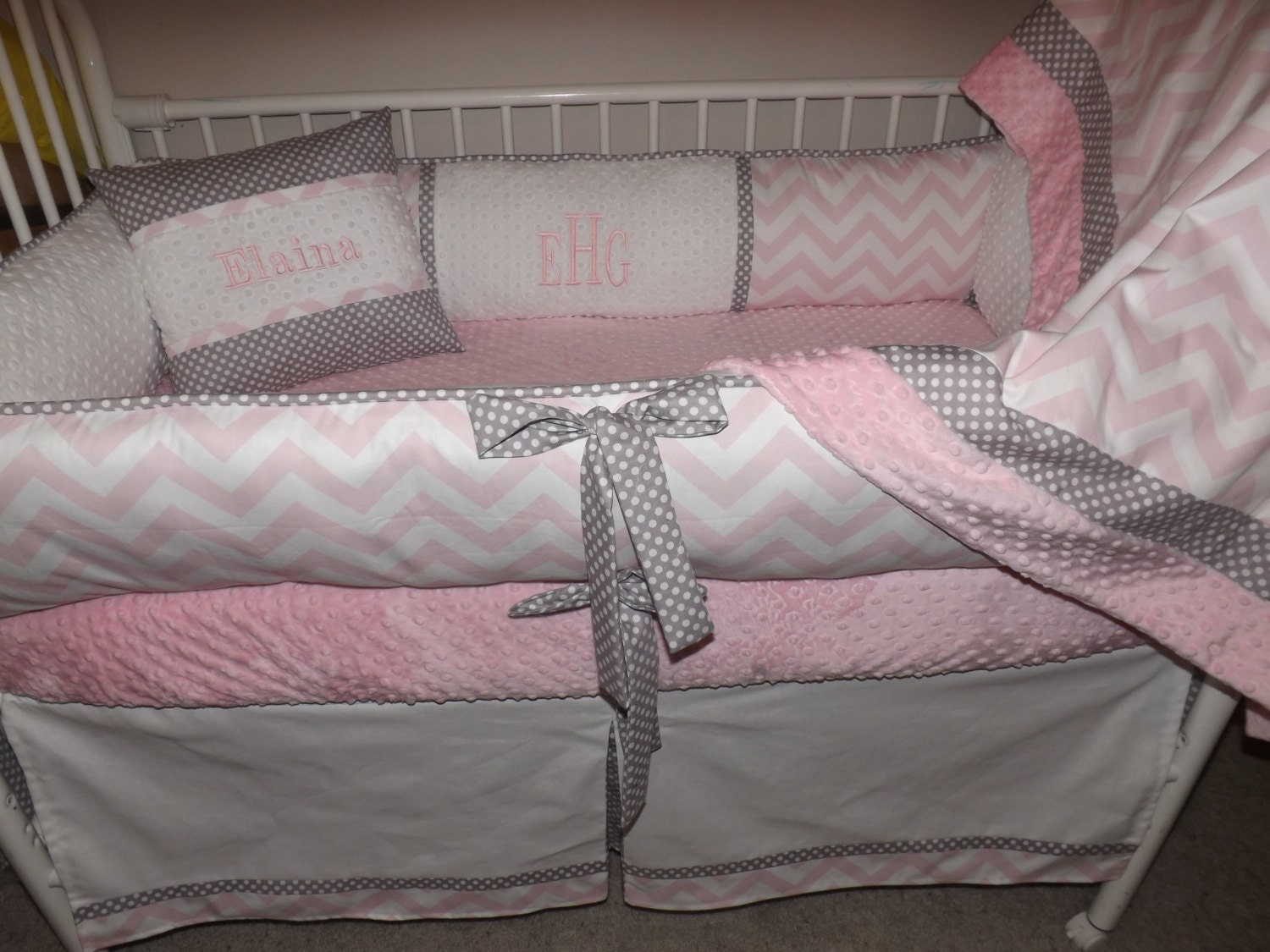 Baby bedding Girl Crib set with Light Pink and Gray ...
