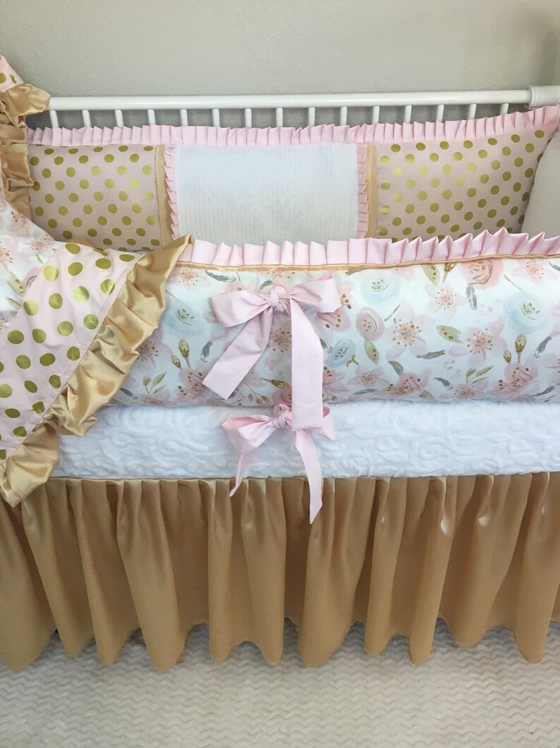 Fl Nursery Bedding Set Baby Girl Crib With Gold Satin Pers Abusymother