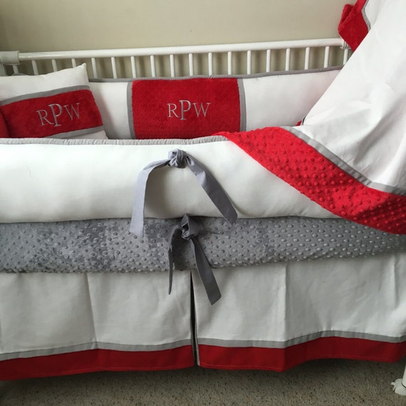 Modern Gray White And Red Custom Baby Bumper Pad Crib Set Etsy
