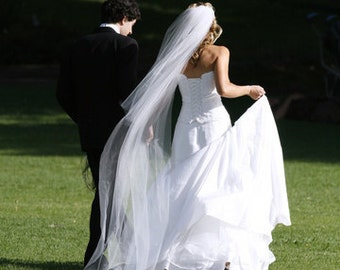Two tier veils floor length long wedding veil white, diamond or ivory abusymother veils