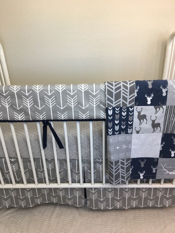 Baby Boy Bedding Bumperless Rail Guard Crib Set Navy Blue And Etsy