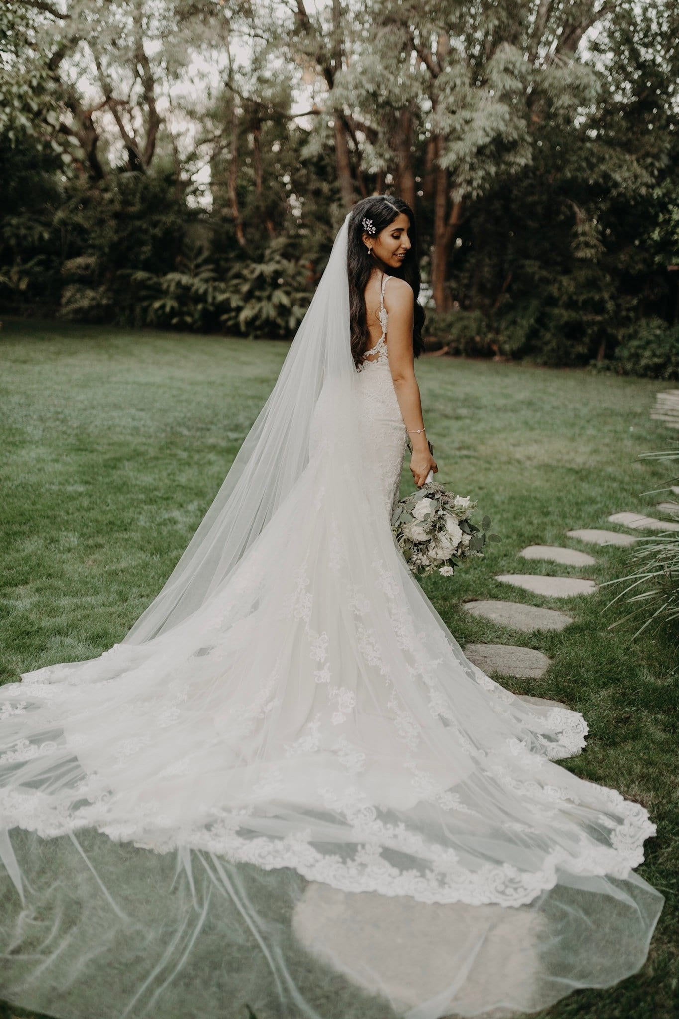 wedding dress with veil