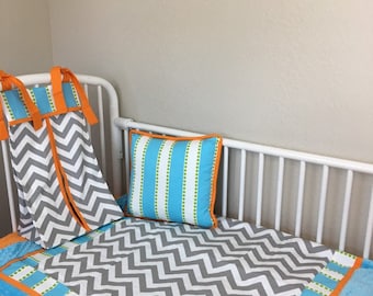 Baby bedding boy Crib set Orange lime gray and turquoise abusymother nursery CLEARANCE