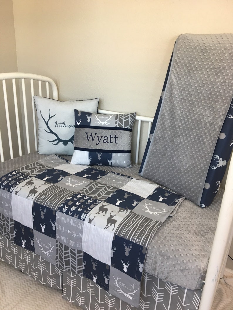 Navy and gray arrow deer buck Baby boy bedding bumperless crib Etsy