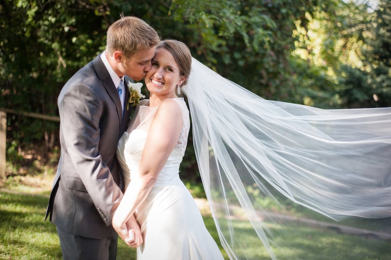 Straight cathedral length Wedding Bridal Veil 108 inches white, ivory or diamond image 1