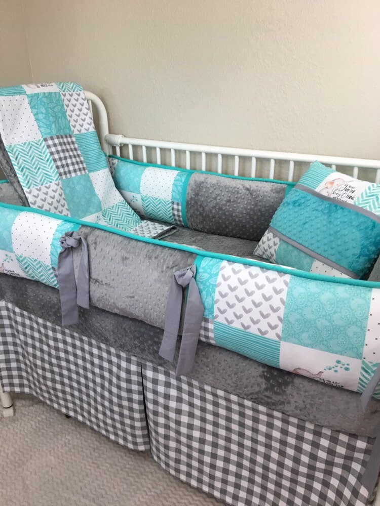 teal crib bumper