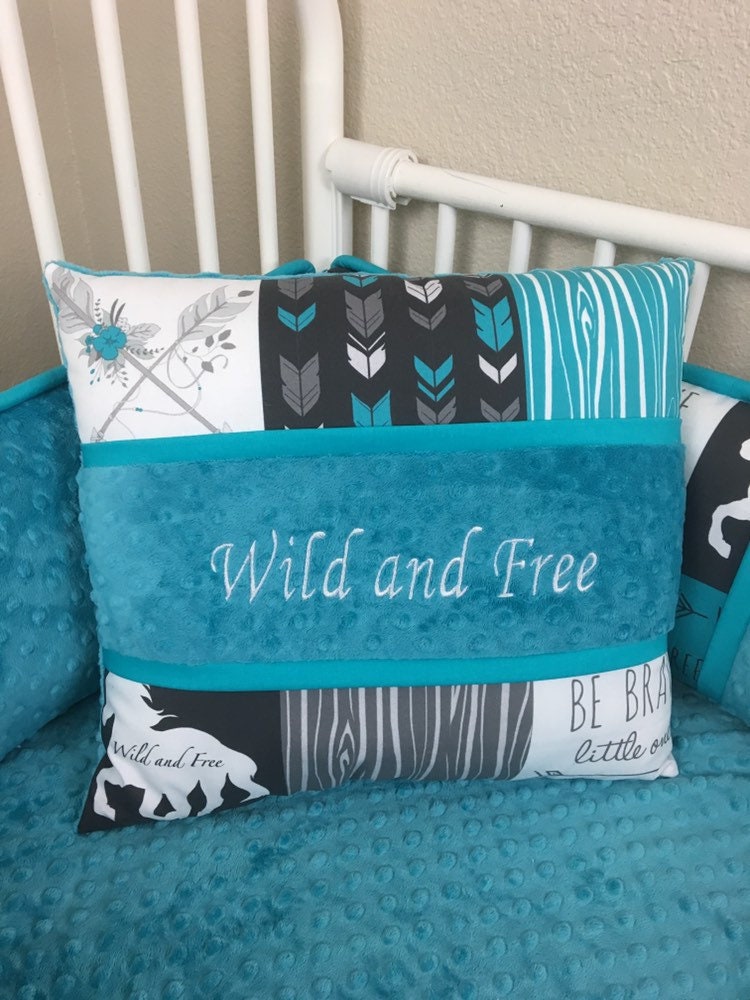 Boho crib bedding baby bedding teal gray arrow horse woodland Etsy