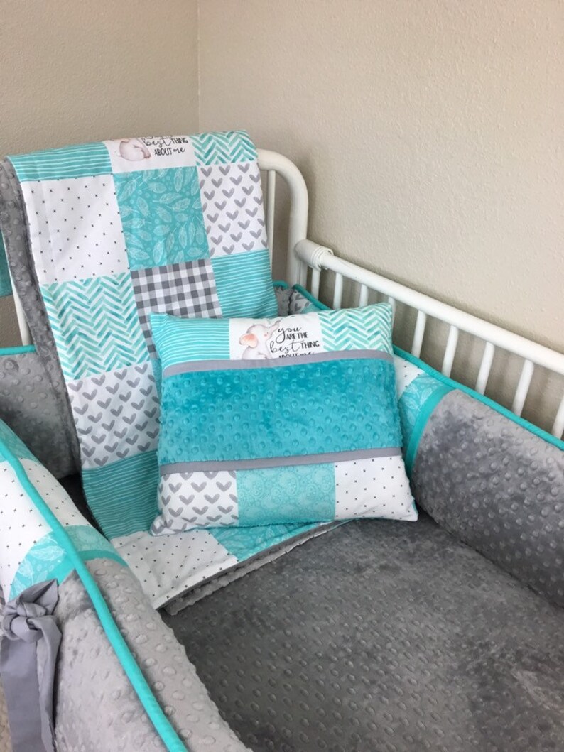 Baby bumper bedding Crib set Teal and gray elephant Etsy