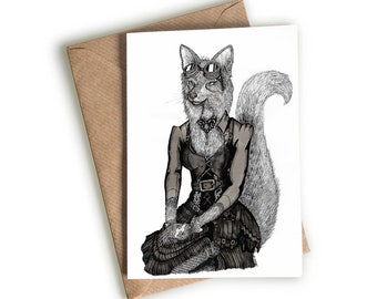 Steampunk Vixen greetings card