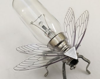 Steampunk brooch - Large Silver Fly Lightbulb Brooch - Unique Steampunk Steam Punk Clockwork Jewelry Gift