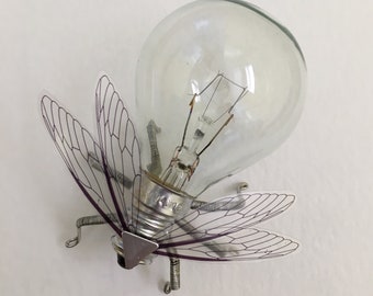 Steampunk brooch - Large Stainless Steel Bumblebee Lightbulb Brooch - Unique Steampunk Steam Punk Clockwork Jewelry Gift